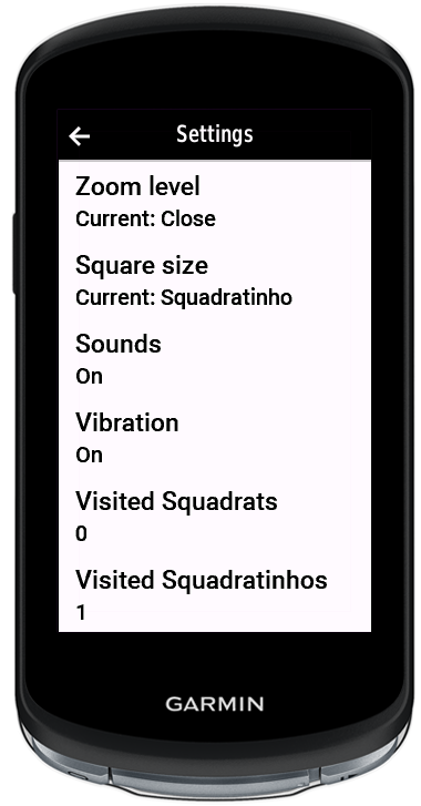 Configuration options and settings screen